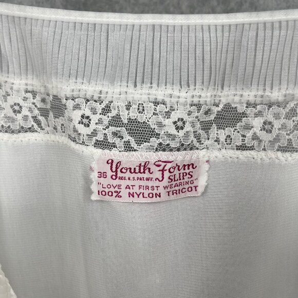 Youth Form VTG Midi Slip Dress Size 36 White Pleated Lace Dainty Bridal Coquette - Picture 8 of 12